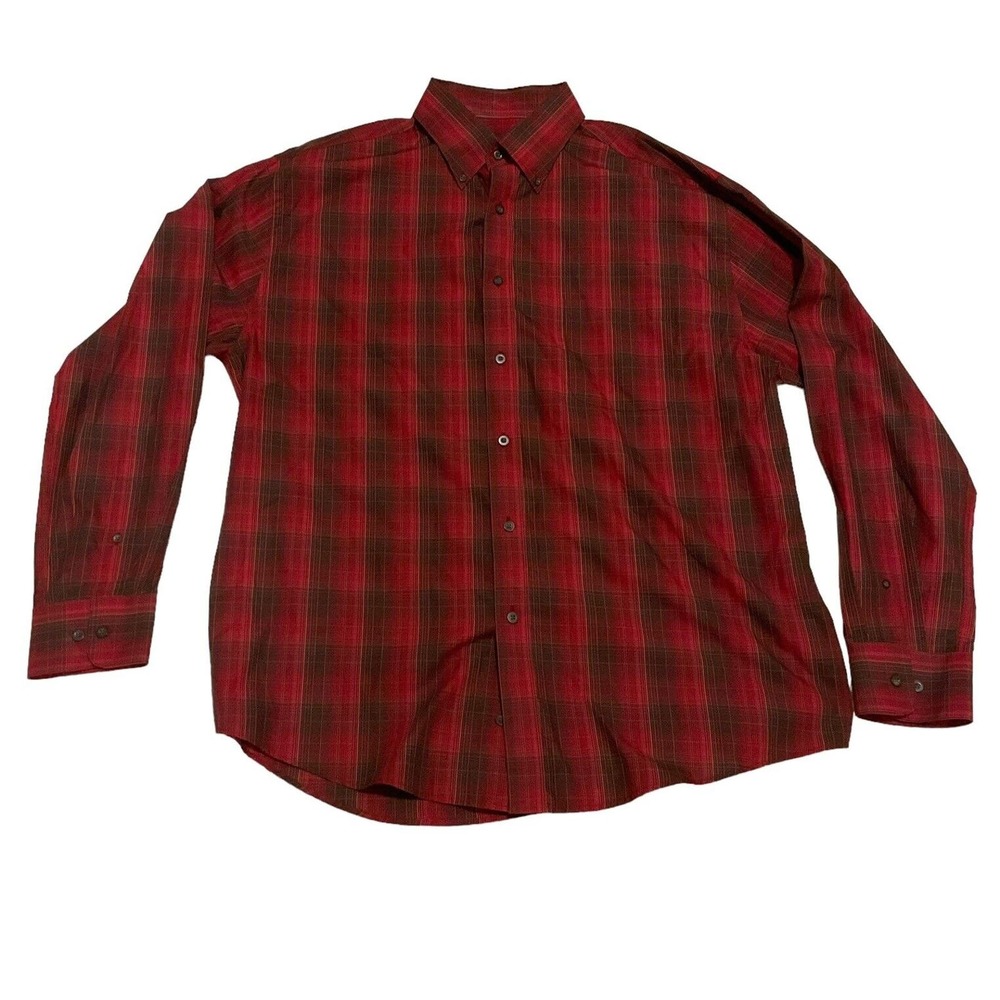 Tricots St Raphael Mens Casual Red Plaid Shirt XL Long Sleeve Button Down Collar